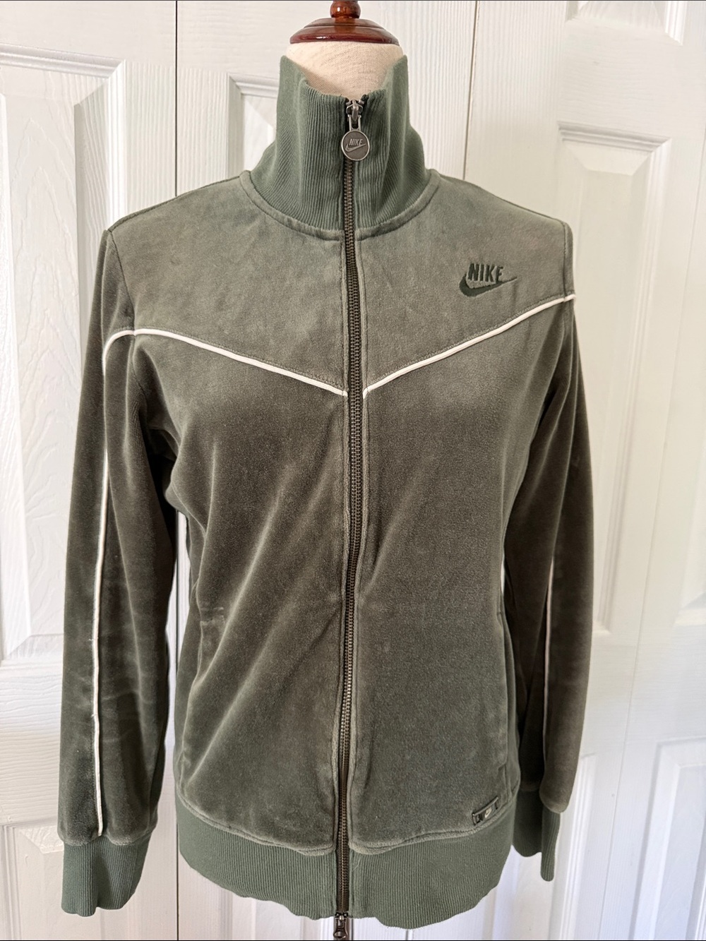 Vintage 90s Nike Velvet Track Jacket Olive Green Sz M